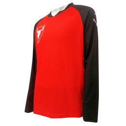 Customized sublimation long-sleeved horn sleeve T-shirt design sublimation logo black and red V-neck sublimation factory  T1061 Customized sublimation long-sleeved horn sleeve T-shirt design sublimation logo black and red V-neck sublimation factory  T1061